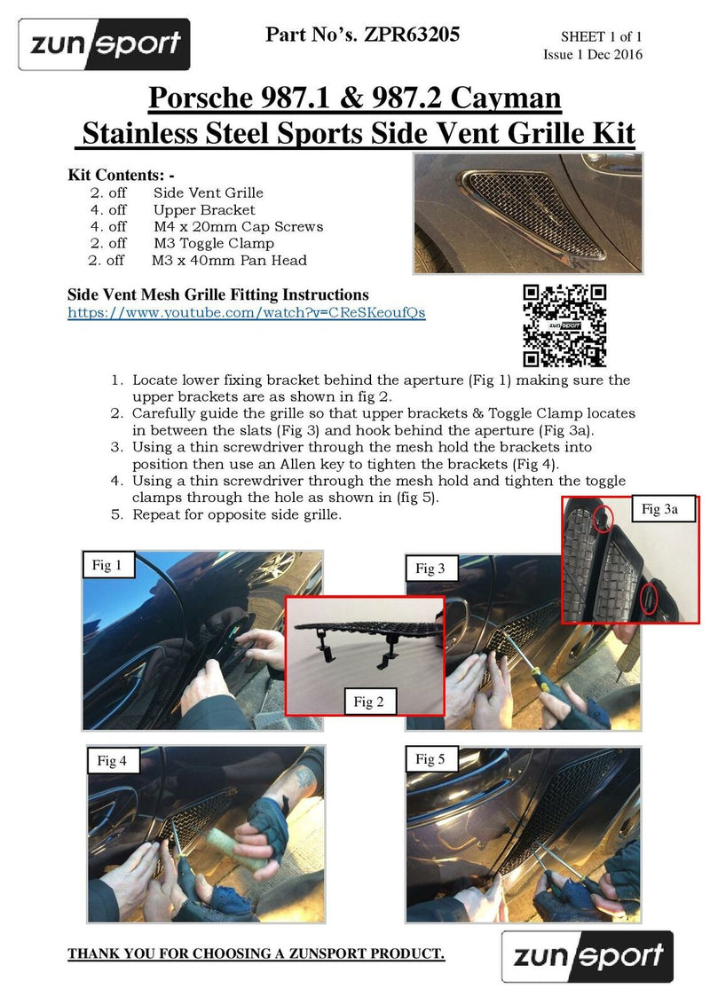 Porsche Cayman 987.1 And 987.2 - Side Vent Grille Set - Black finish (2005 - 2013)