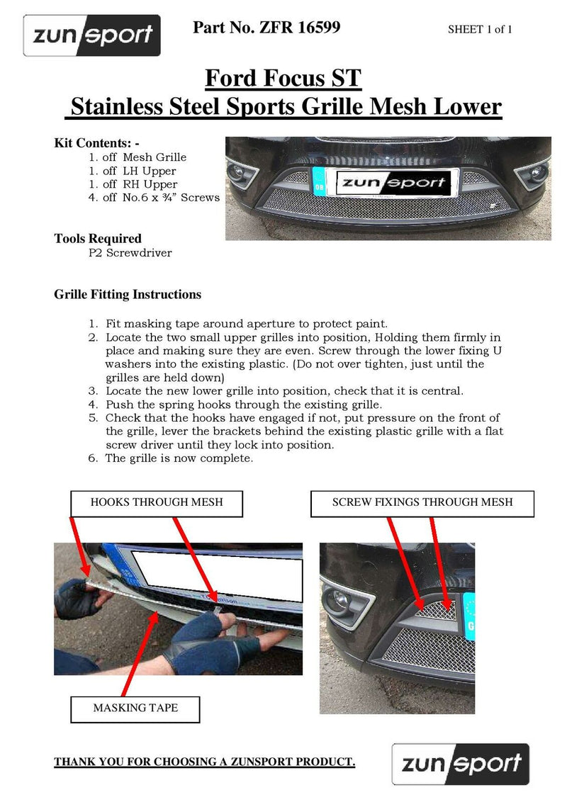 Ford Focus ST - Lower Grille Set - Black finish (2005 to 2007)