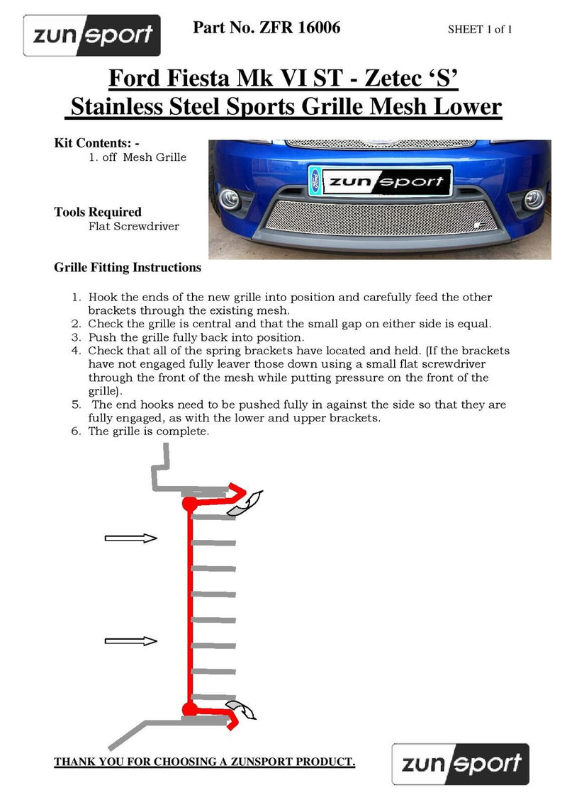 Ford Fiesta ST MK6 - Lower Grille - Black finish (2006 to 2008)