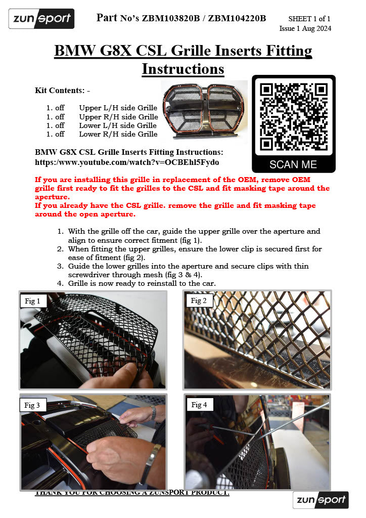 BMW G8X M3 / M4 CS Front Grille Mesh Set (Without Cut Out) (2020 -)