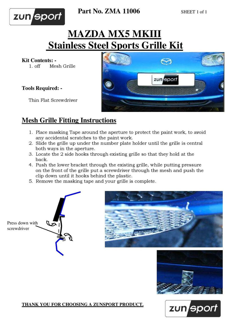 Mazda MX5 Mk3 - Front Grille Set - Silver finish (2006 to 2009)