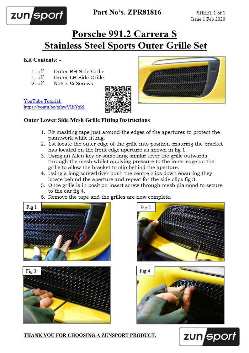 Porsche Carrera 991.2 - Front Grille Set - Black finish (2016 - 2019)