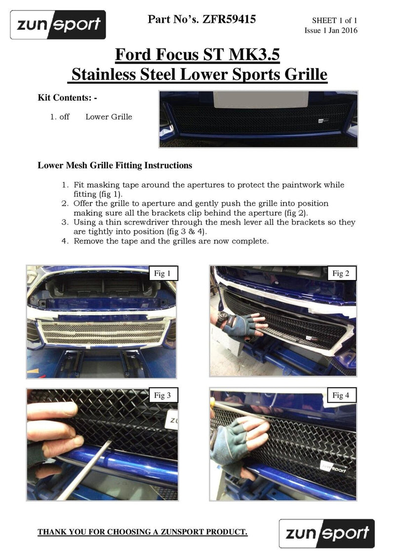 Ford Focus ST MK3.5 - Lower Grille - Silver Finish (2015 to 2018)