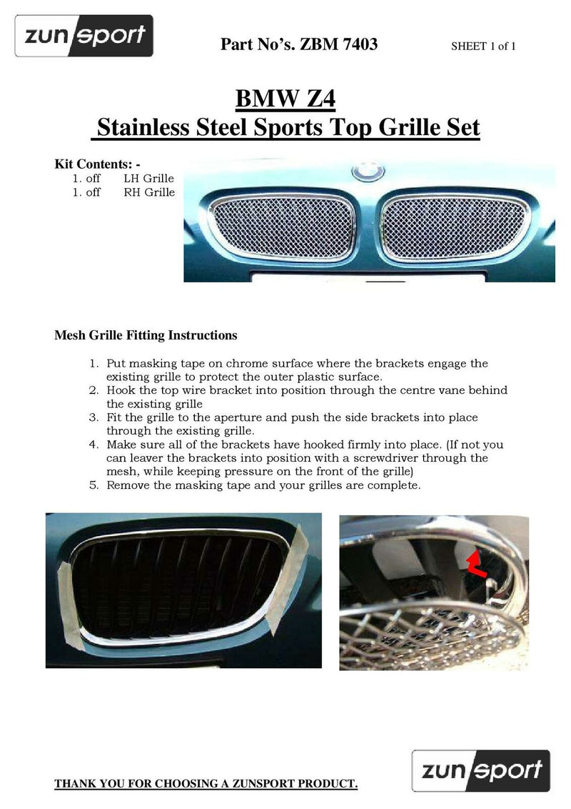 BMW Z4 Front Grille Set - Silver finish (2006 to 2009)