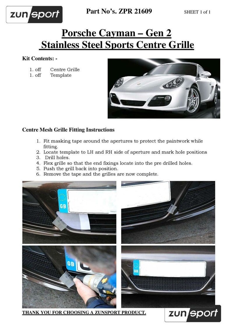 Porsche Cayman 987.2 - Centre Grille (manual and pdk) - Black finish (2009 - 2012)