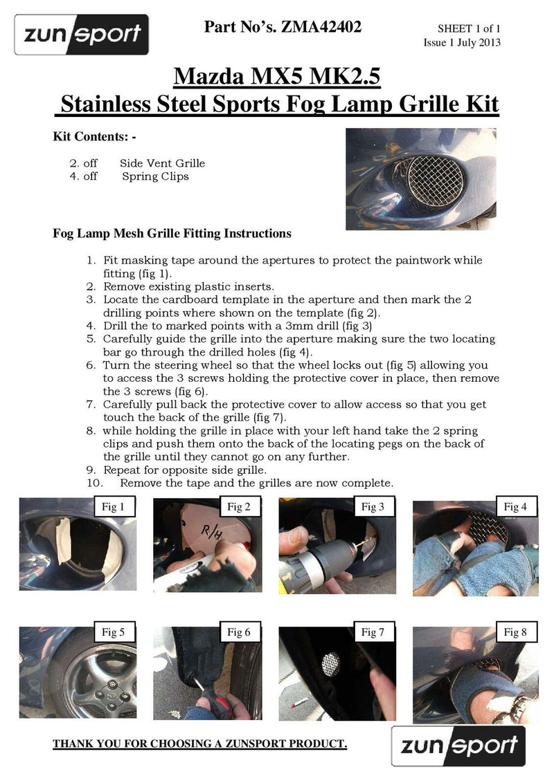 Mazda MX5 Mk2.5 - FogLamp Grille Set - Black finish (2001 to 2005)