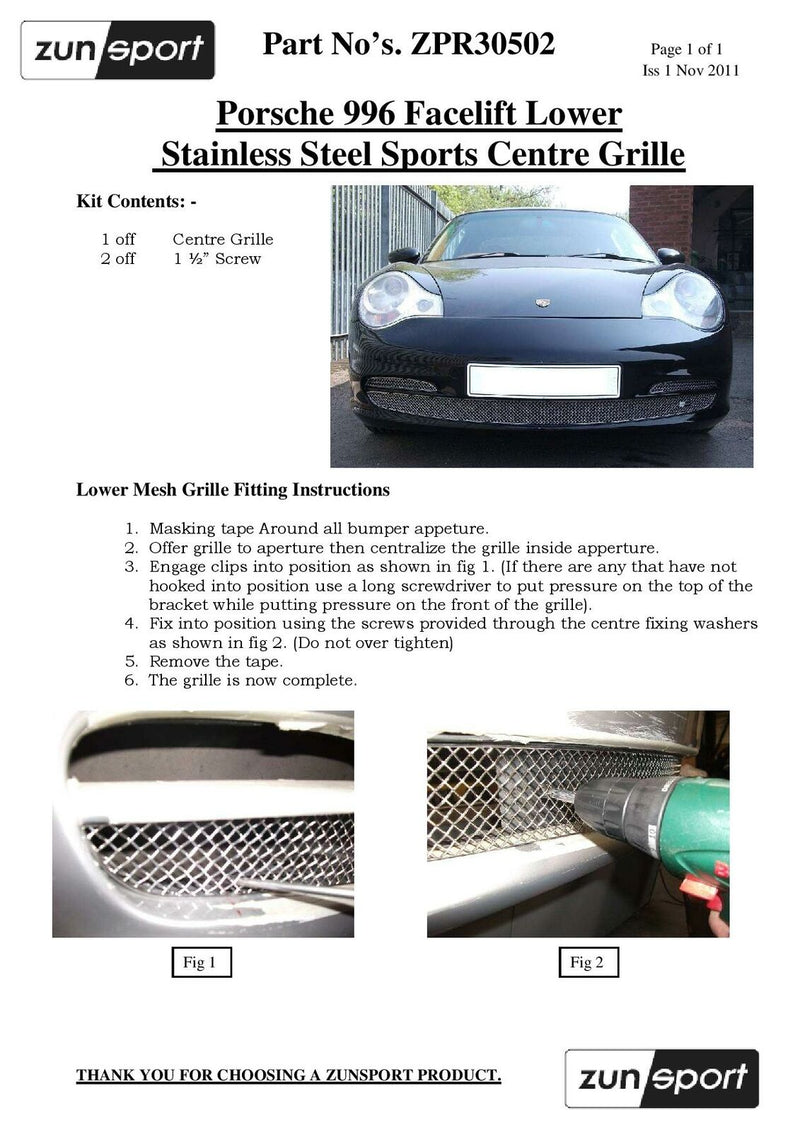 Porsche 996 Facelift - Lower Grille - Silver finish (2002 to 2004)