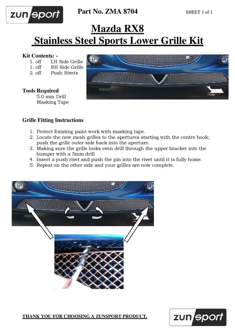 Mazda RX8 Lower Grille Set - Black finish (2004 to 2008)