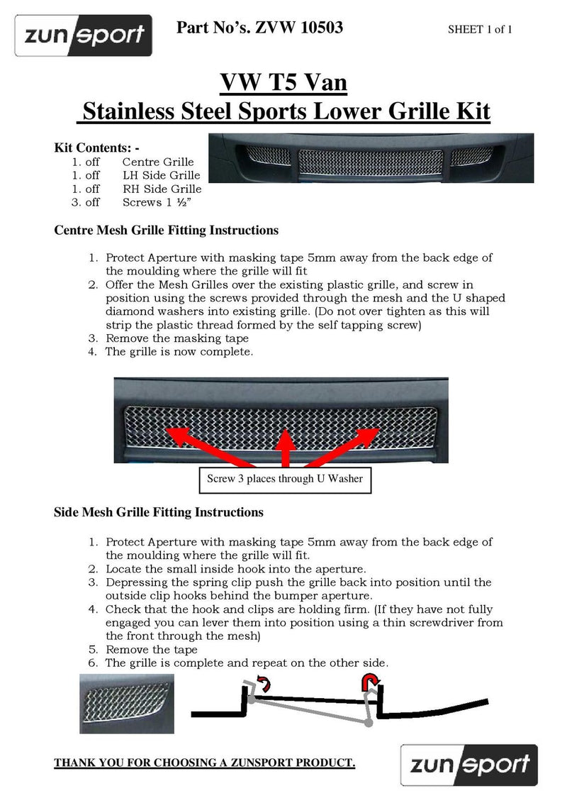 Volkswagen T5 Full Grille Set - Silver finish (2003 to 2006)