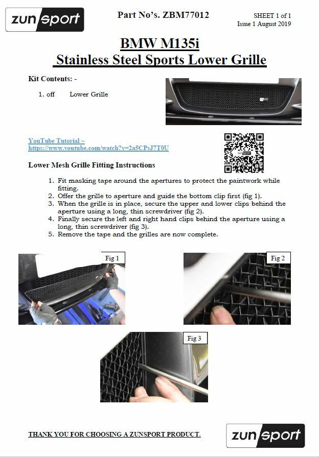 BMW M135i - Lower Grille - Black Finish (2012 - 2015)