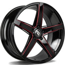 19x9.5" seventy9 SV-N Alloy Wheels 5x112 ET38 Black Glossy Milled Red — Per Wheel