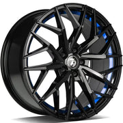 19x8.5" seventy9 SV-C Alloy Wheels 5x114,3 ET40 Black Glossy Blue Inner Lip — Per Wheel