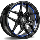 19x9.5" seventy9 SV-B Alloy Wheels 5x120 ET38 Black Glossy Blue Inner Lip — Per Wheel
