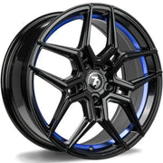 19x9.5" seventy9 SV-B Alloy Wheels 5x120 ET38 Black Glossy Blue Inner Lip — Per Wheel