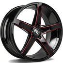 19x8.5" seventy9 SV-N Alloy Wheels 5x120 ET30 Black Glossy Milled Red — Per Wheel