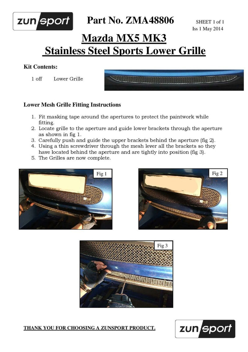 Mazda MX5 Mk3 - Lower Grille - Black finish (2006 to 2009)