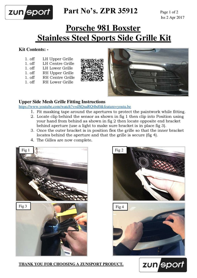 Porsche Boxster 981 - Front Grille Set (With Parking Sensors) - Silver finish (2012 to 2016)