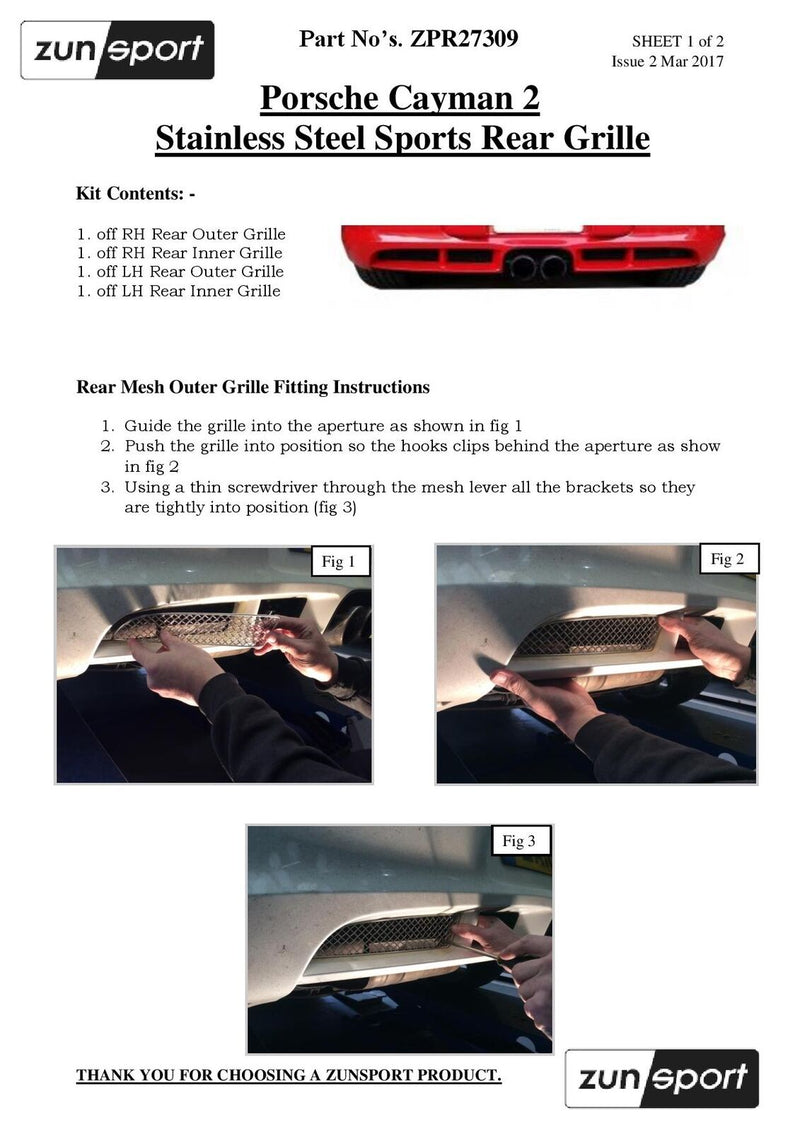 Porsche Cayman 987.2 - Rear Grille Set - Black finish (2009 - 2013)