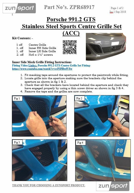 Porsche Carrera 991.2 GTS (ACC) - Full Grille Set - Black Finish (2017 - 2019)