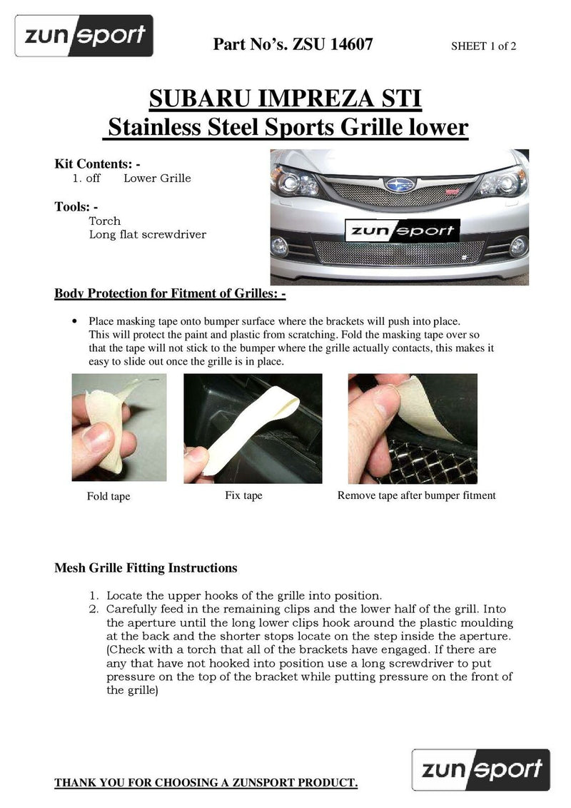 Subaru Impreza STi 2008 MY- Lower Grille - Silver finish (2008 to 2010)