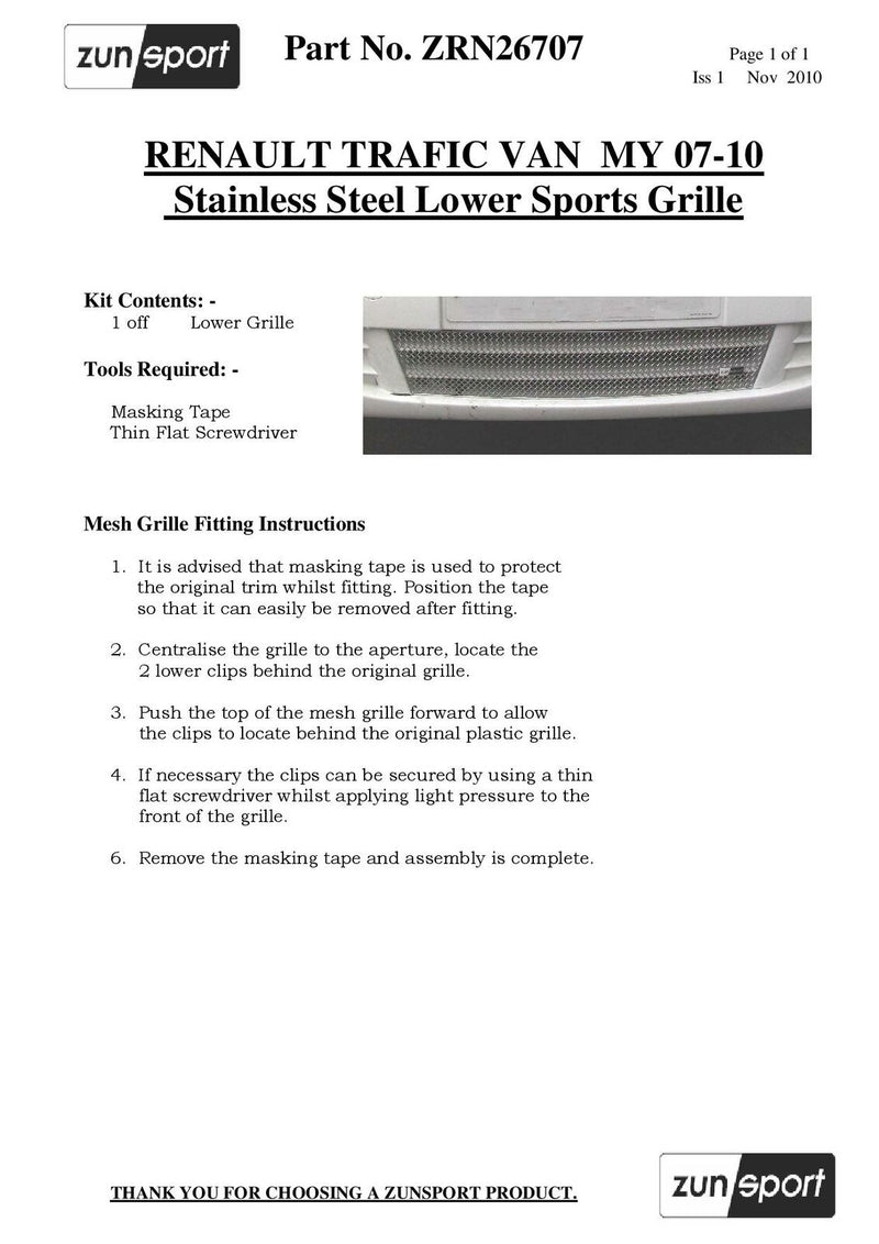 Renault Trafic - Lower Grille - Silver finish (2006 - 2014)