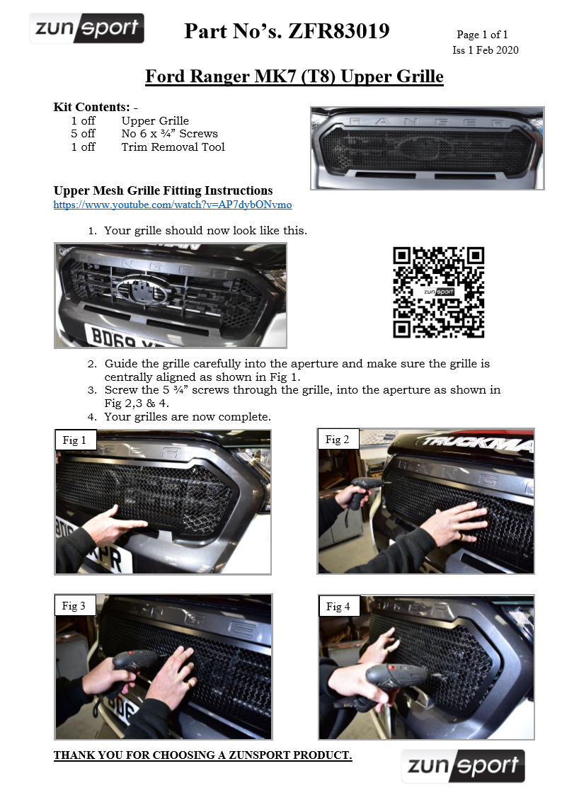 Ford Ranger MK7 (T8) - Front Grille Set - Black Finish (2019 - )