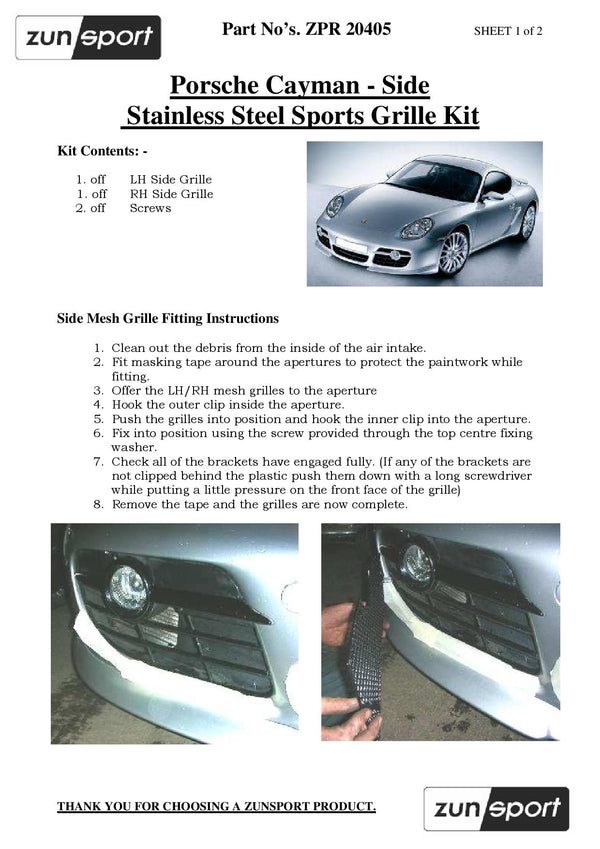 Porsche Cayman 987.1 - Outer Grille Set - Black finish (2005 to 2009)