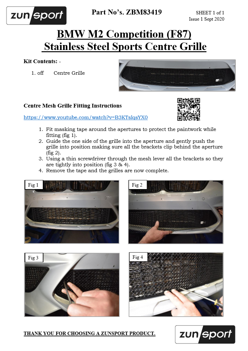 BMW M2 Competition (F87) - Centre Grille - Silver Finish (2019 - )