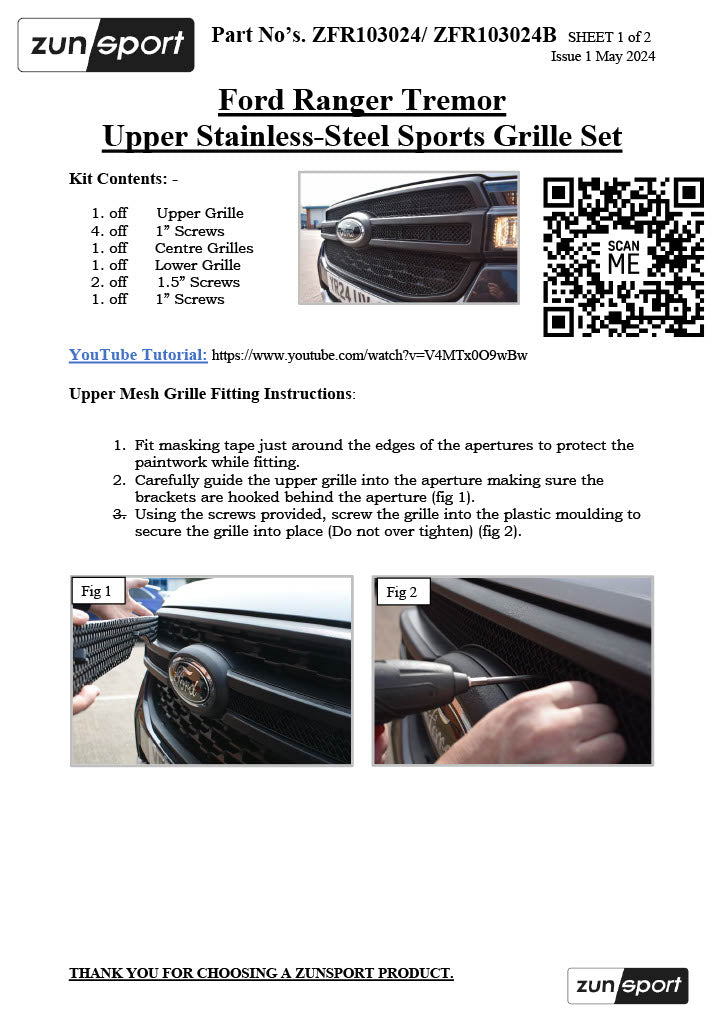 Ford Ranger Tremor P703 - Upper Grille Set (2023 to )