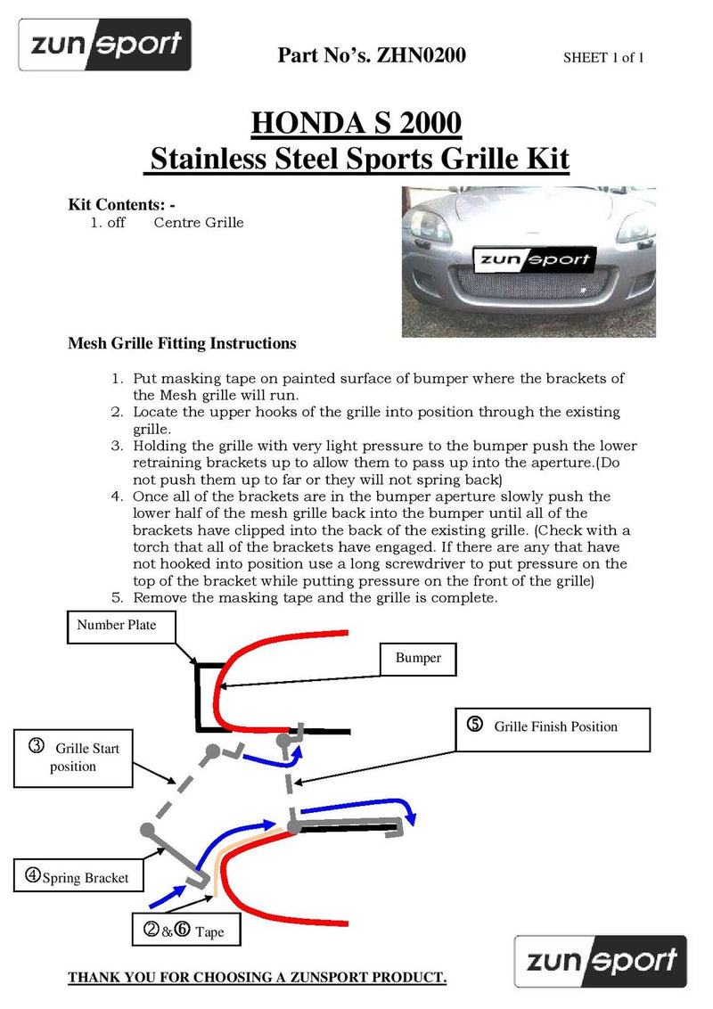Honda S2000 Front Grille - Silver finish (1999 - 2003)