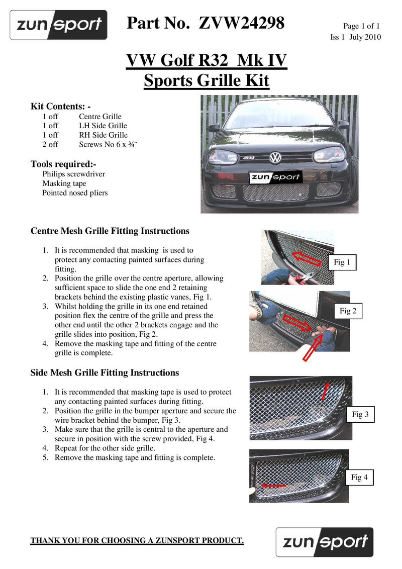 VW Golf MarkIV R32 - Lower Grille Set - Silver finish (1998 to 2004)