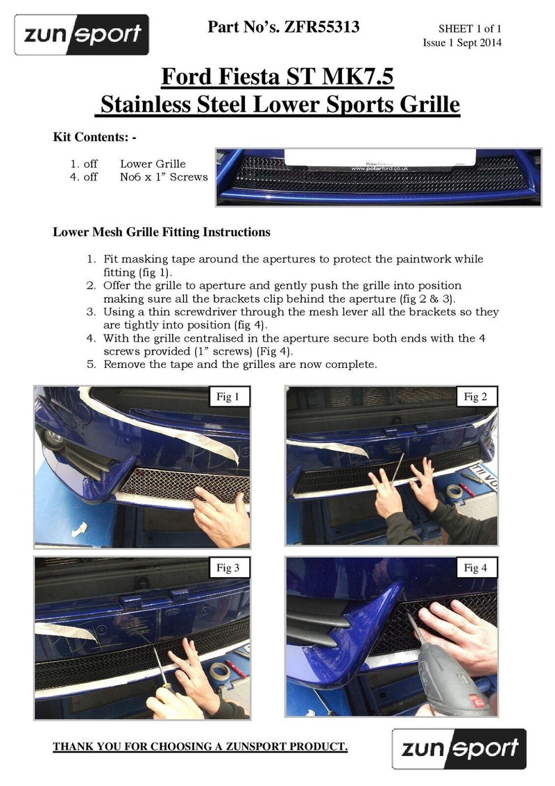 Ford Fiesta ST Mk 7.5 - Lower Grille - Silver finish (2013 to 2017)