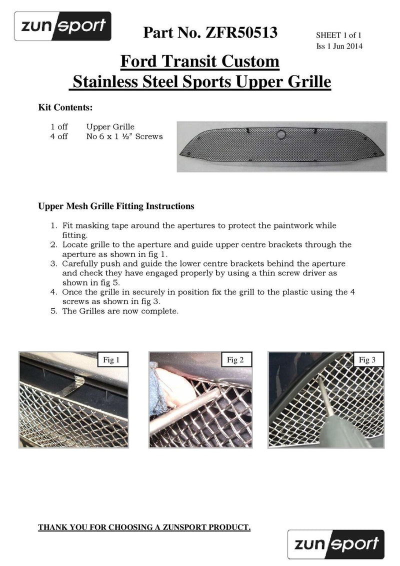 Ford Transit Custom - Front Grille Set (Without Parking Sensors) - Silver finish (2013 - 2018)