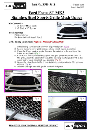 Ford Focus St Mk3 - Front Grille Set - Black finish (2011 to 2014)