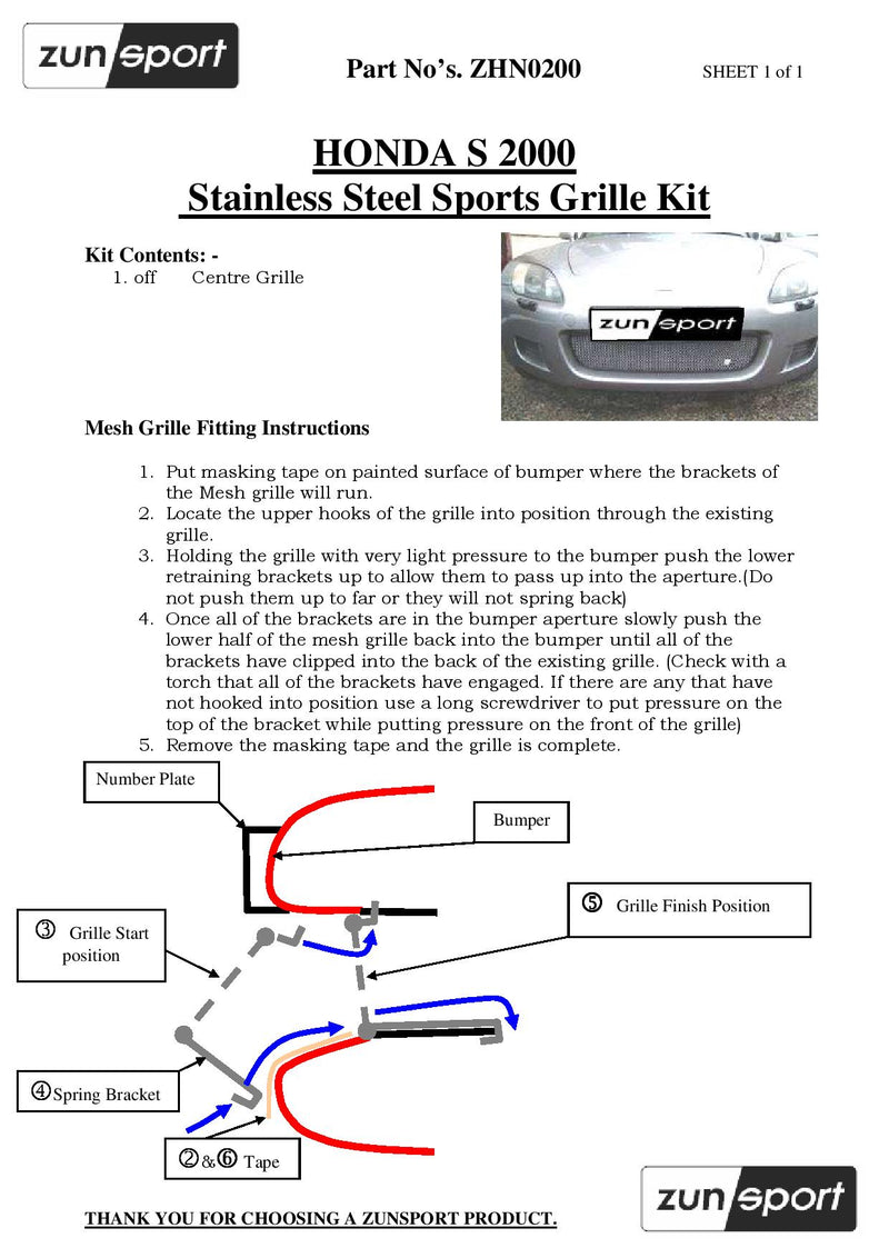 Honda S2000 Front Grille Set - Black finish (1999 - 2003)