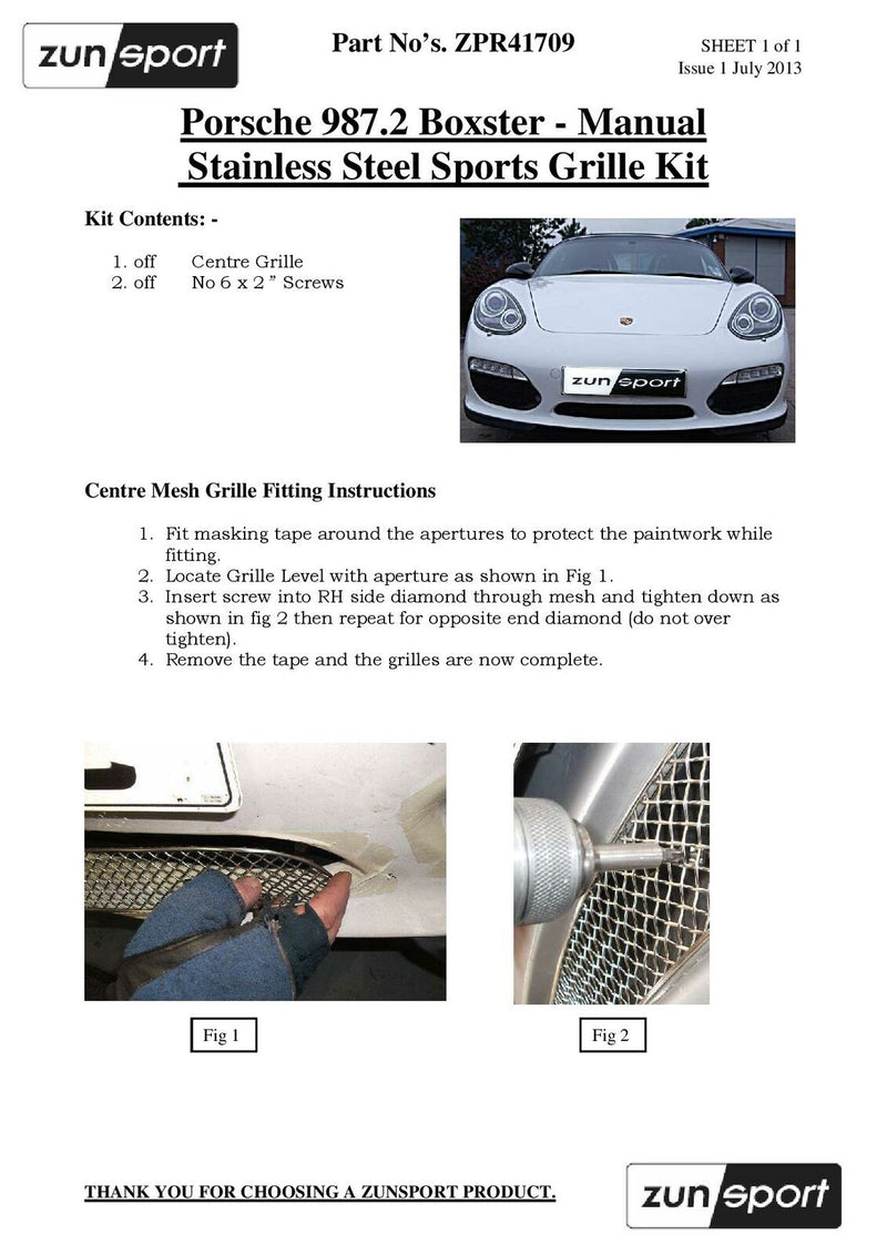 Porsche Boxster 987.2 Manual - Centre Grille - Silver finish (2009 to 2013)