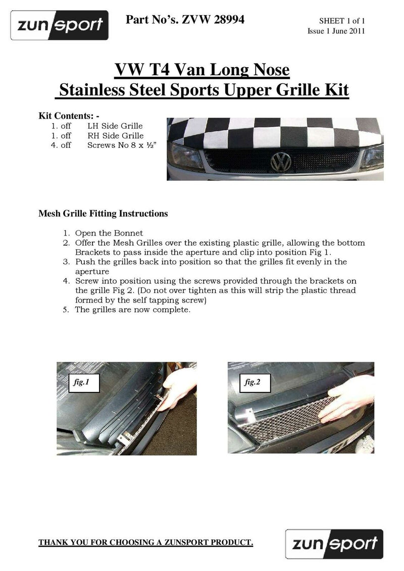 Volkswagen T4 - Upper Grille - Black finish (1993 to 2003)