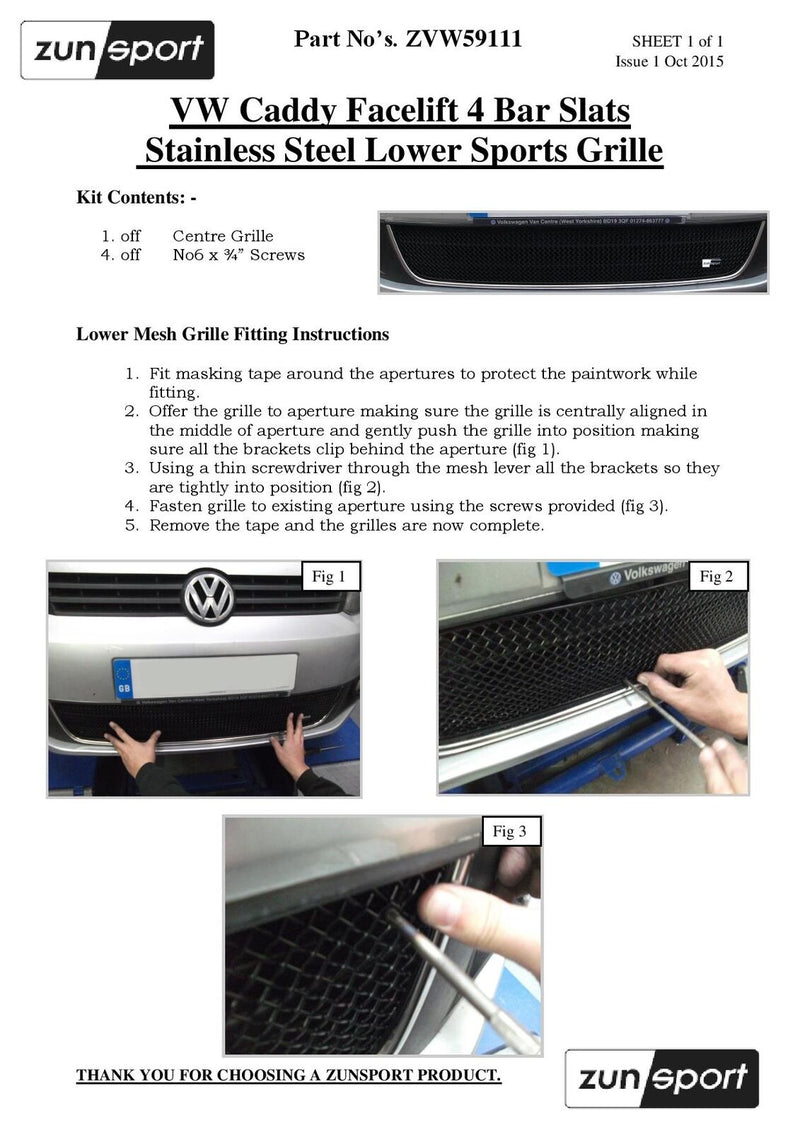 VW Caddy (Facelift) - Lower Grille - Black Finish (2010-2014)