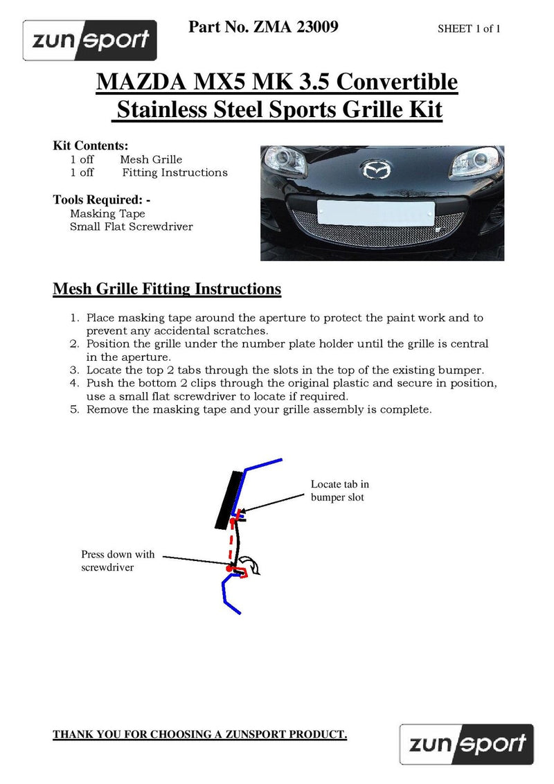 Mazda MX5 MK3.5 Convertible - Lower Grille - Silver Finish (2009 - 2012)