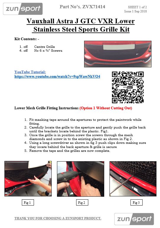 Vauxhall Astra GTC VXR - Lower Grille - Black Finish (2014-2016)