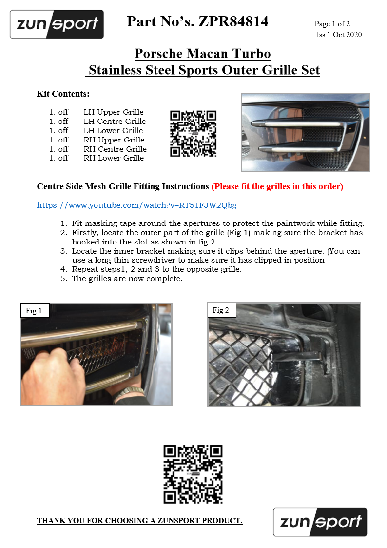 Porsche Macan Turbo - Outer Grille Set - Black Finish (2014 - 2018)