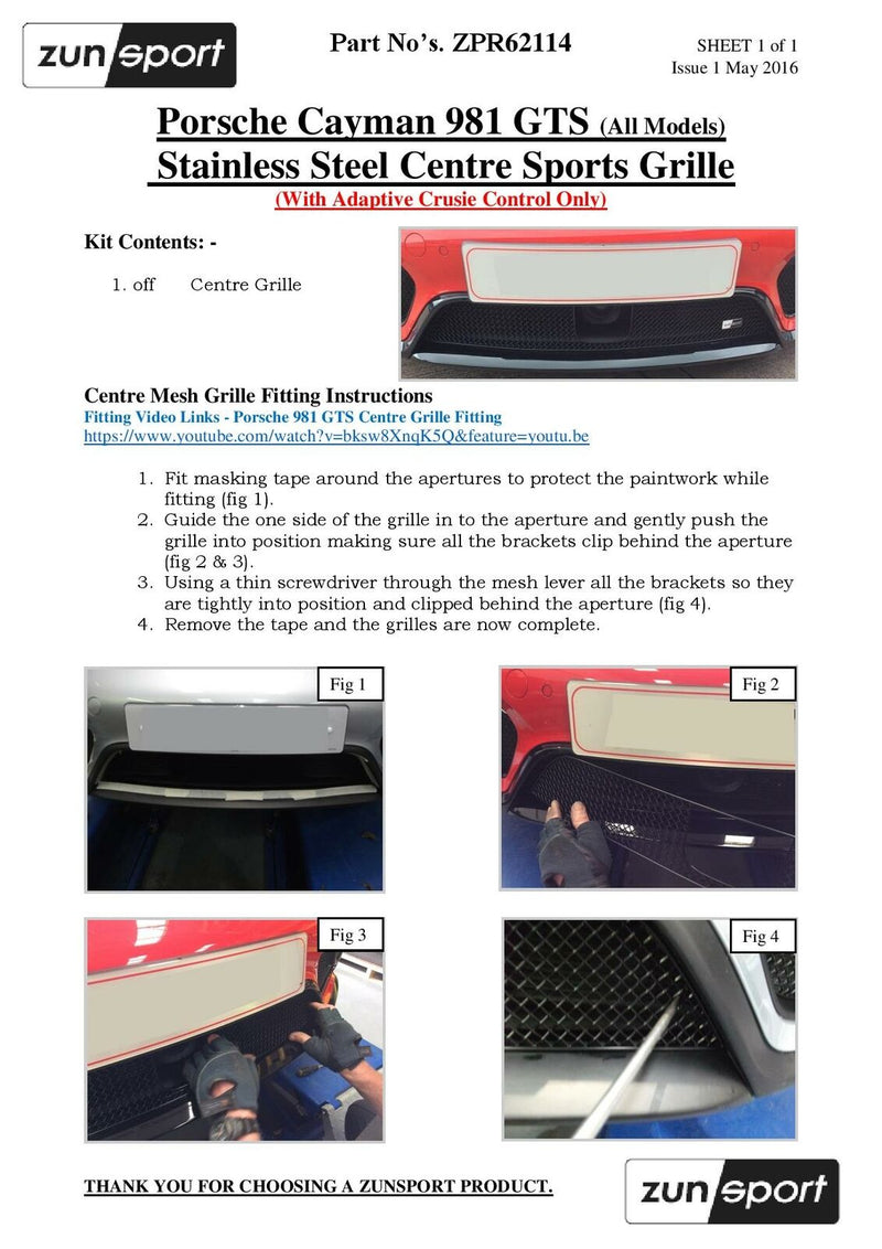 Porsche Cayman/Boxster 981 GTS - Centre Grille (ACC) - Silver finish (2014 -)