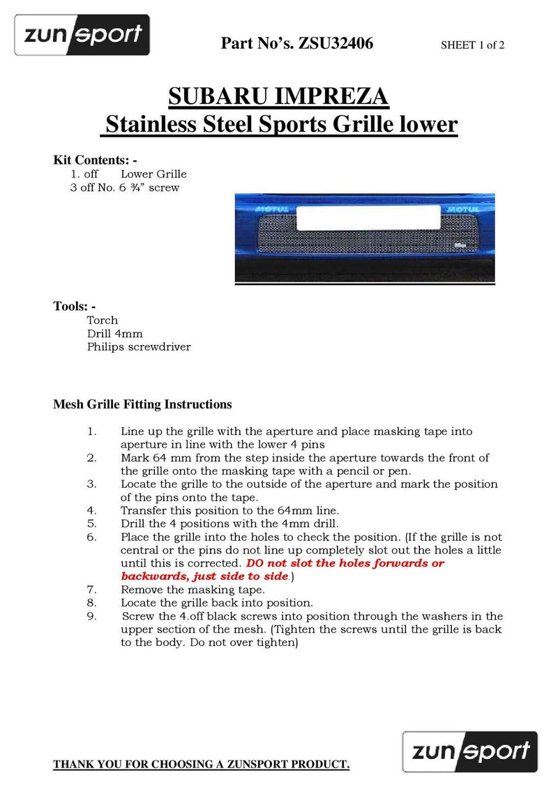 Subaru Impreza HawkEye - Full Lower Grille - Silver finish (2006 to 2007)