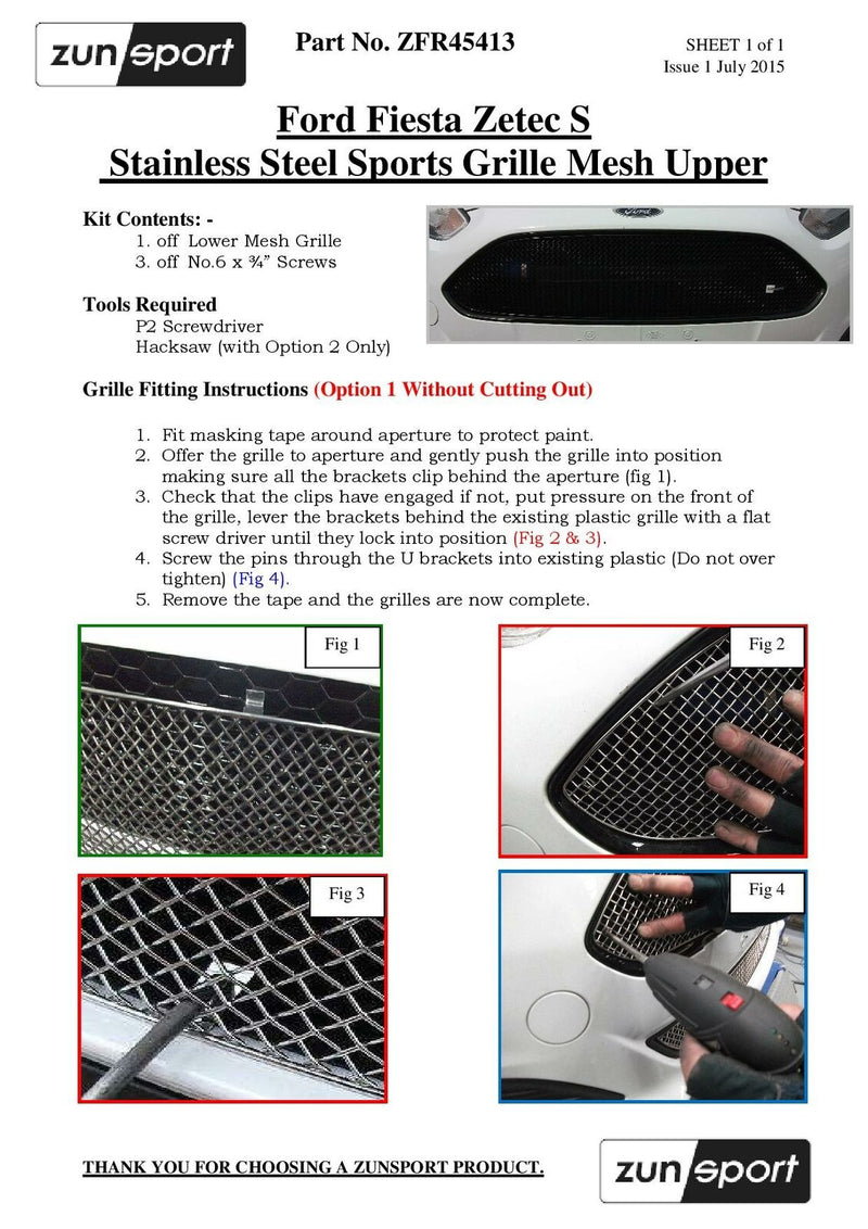 Ford Fiesta Zetec S - Front Grille Set - Black Finish (2013 to 2017)