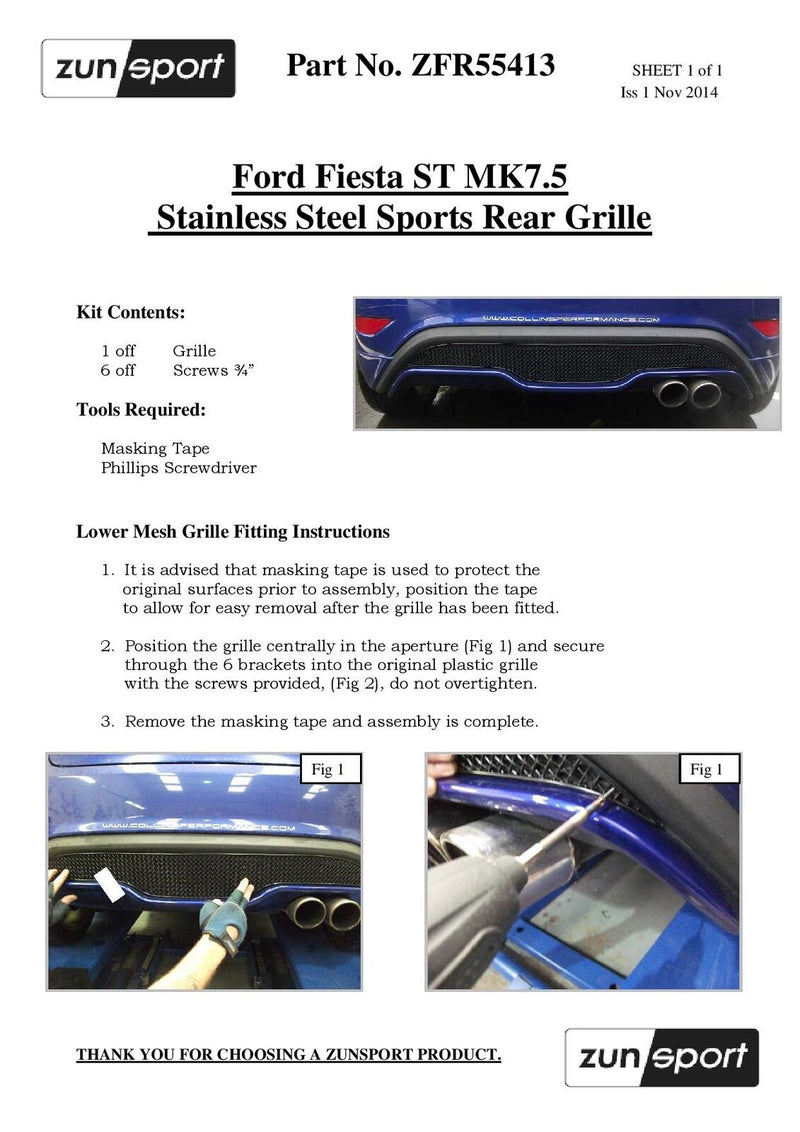 Ford Fiesta ST Mk 7.5 - Rear Grille - Black finish (2013 to 2017)