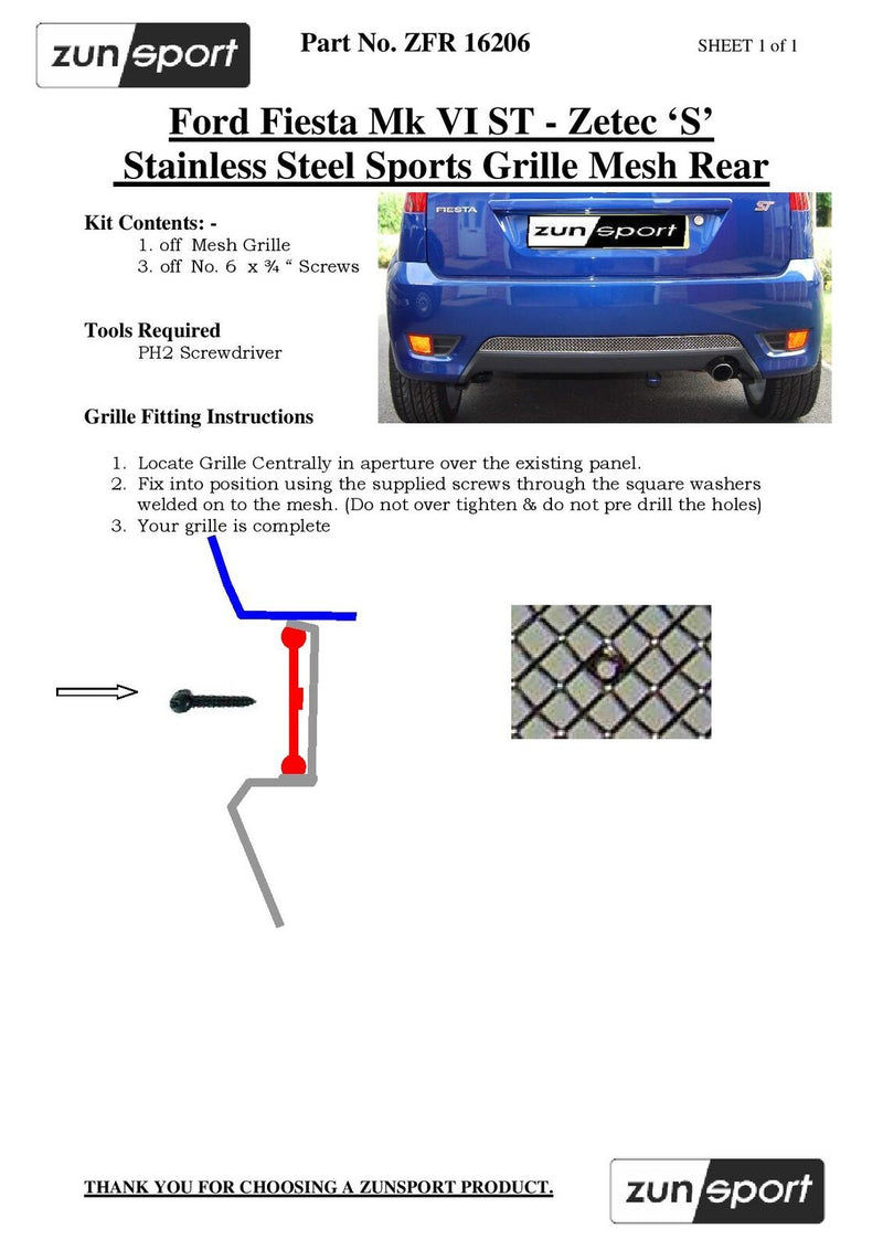 Ford Fiesta ST MK6 - Rear Grille - Silver finish (2006 to 2008)