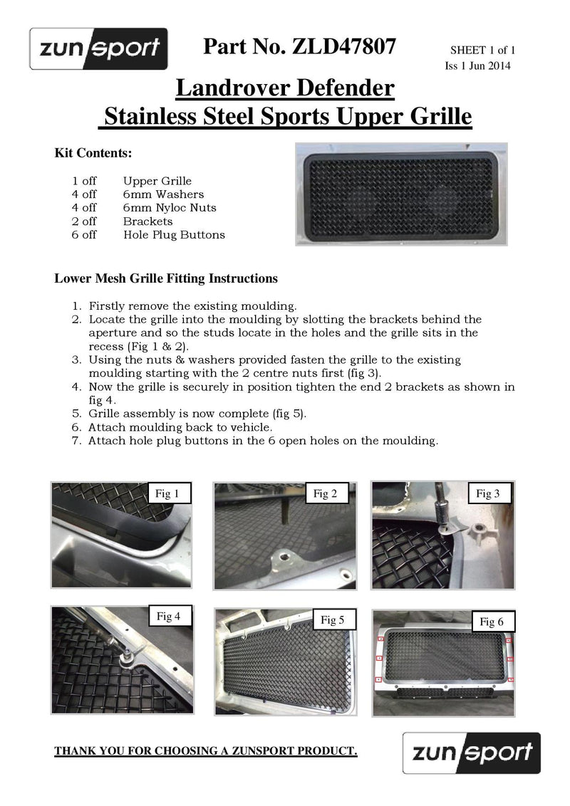LandRover Defender Upper Grille - Silver finish (2007 onwards)