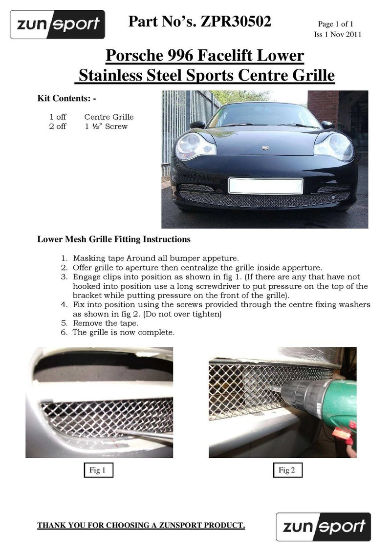 Porsche Carrera 996 Facelift - Front Grille Set - Black finish (2002 to 2004)