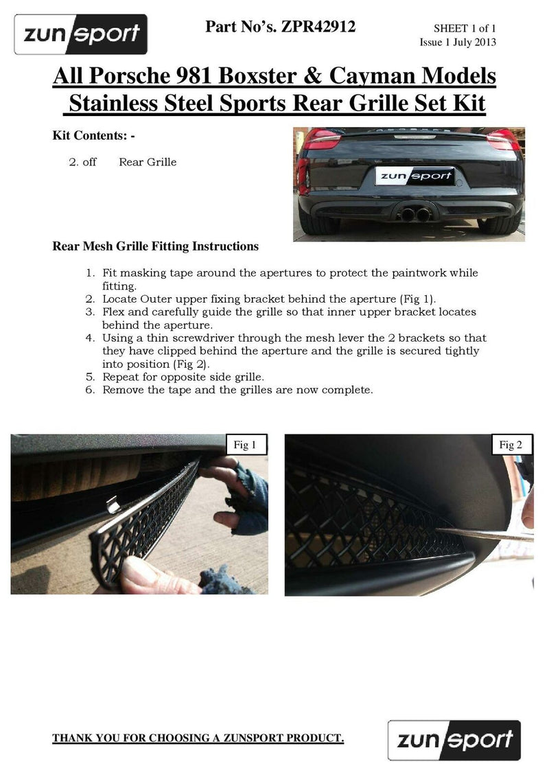 Porsche Cayman/Boxster 981 (All) - Rear Grille Set - Black finish (2012 to 2016)