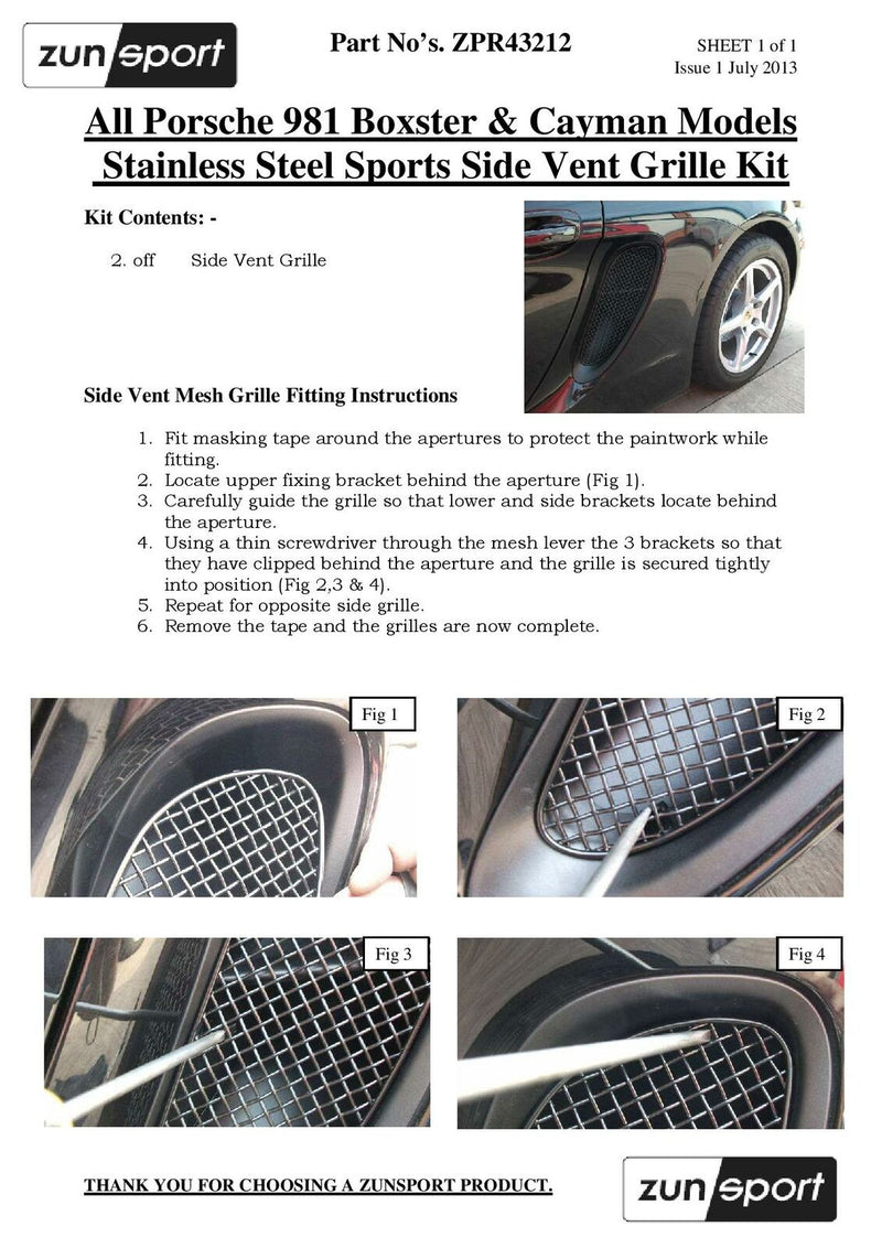 Porsche Cayman/Boxster 981 (All) - Side Vents Grille Set - Silver finish (2012 to 2016)